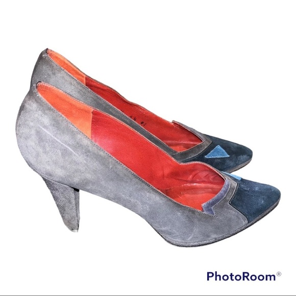 Vintage YSL Suede Colorblock Pumps Heels - Picture 4 of 10